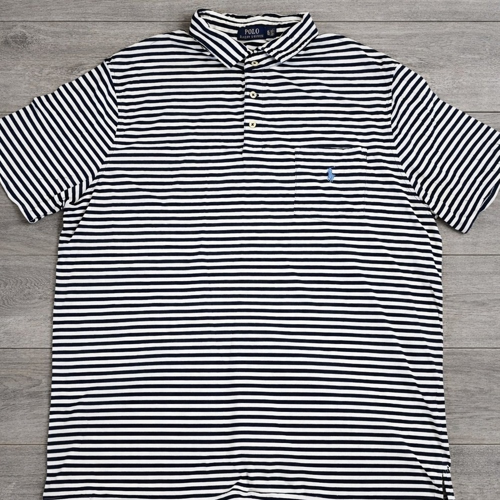 Polo Ralph Lauren Striped Polo Shirt XL Black White Pocket Classic Fit